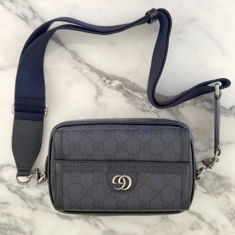 GUCCI GG MINI‎ SHOULDER BAG GG SUPREME/SILVER HARDWARE 746308, Blue Canvas